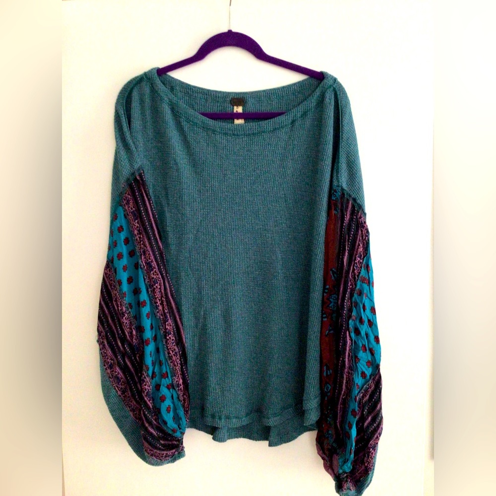 Free People Gypsy Boho Teal Long Sleeve Shirt